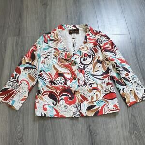 Loro Piana Blazer Womens 42 Multicolor Linen Silk Floral Paisley Pattern Italy